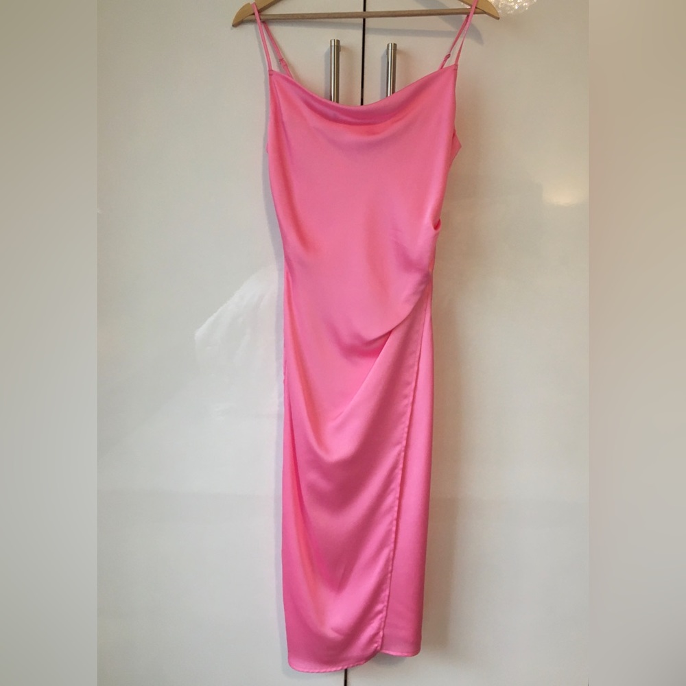 Mendocino long satin dress in bright pink and size S